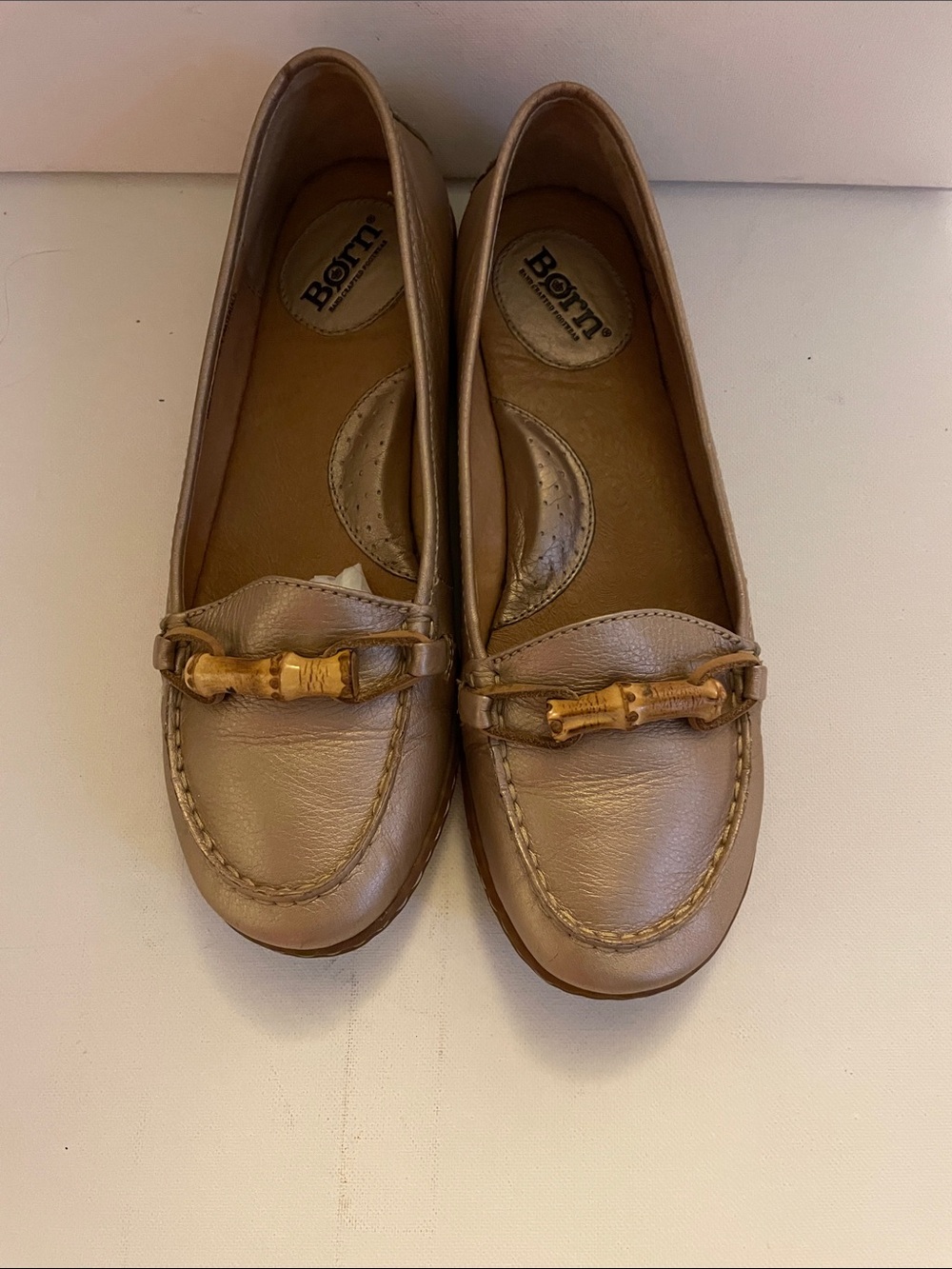 Born Women's Light Golden Brown Leather Loafers with Bamboo Bit